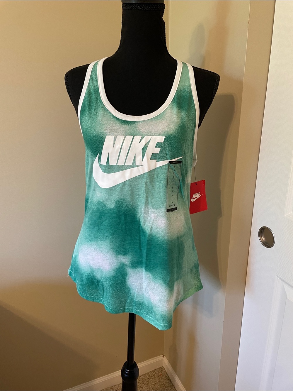 Nike Women's Green and White Tie-Dye Racerback Tank